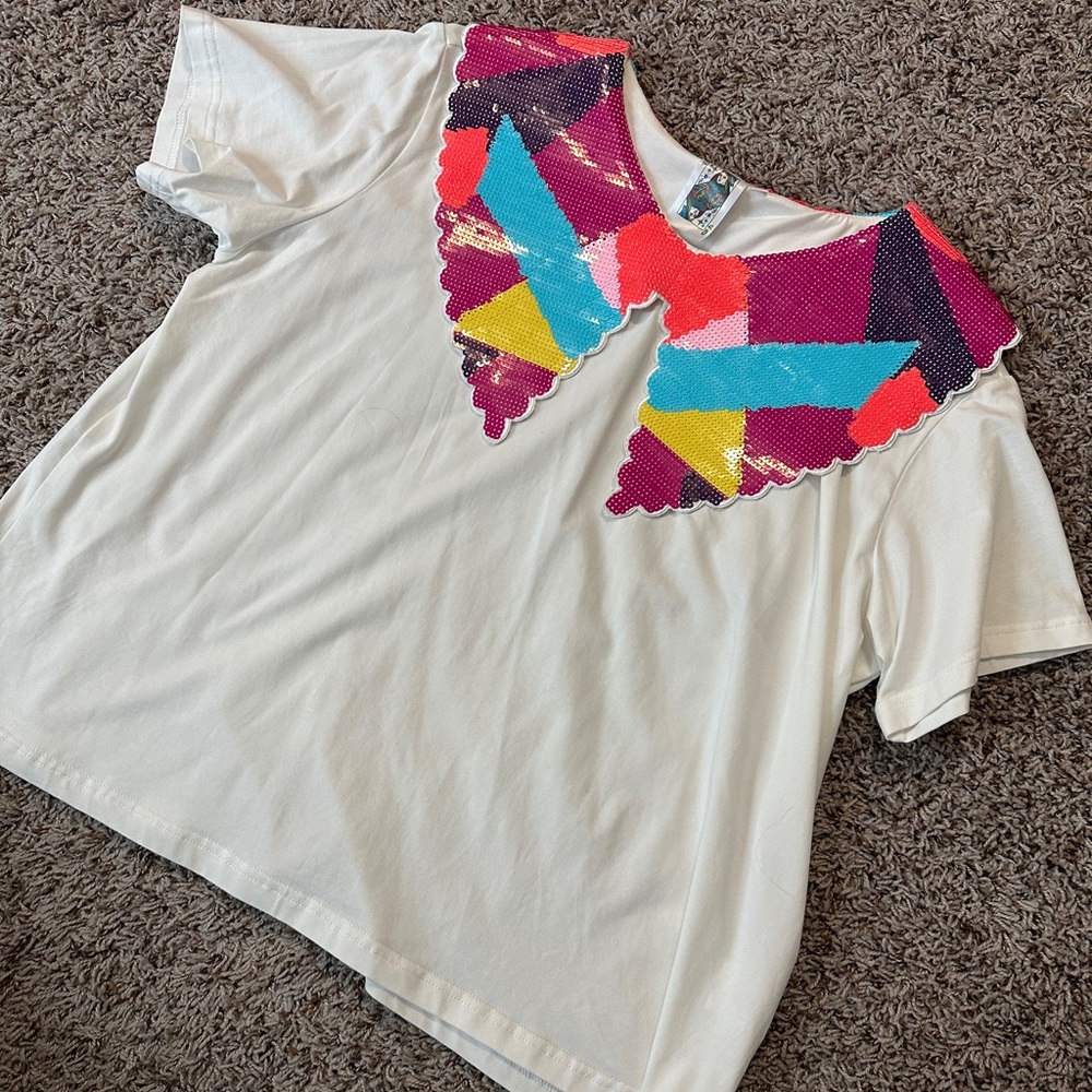 Queen of Sparkles Sequin Collar Tee, size M
